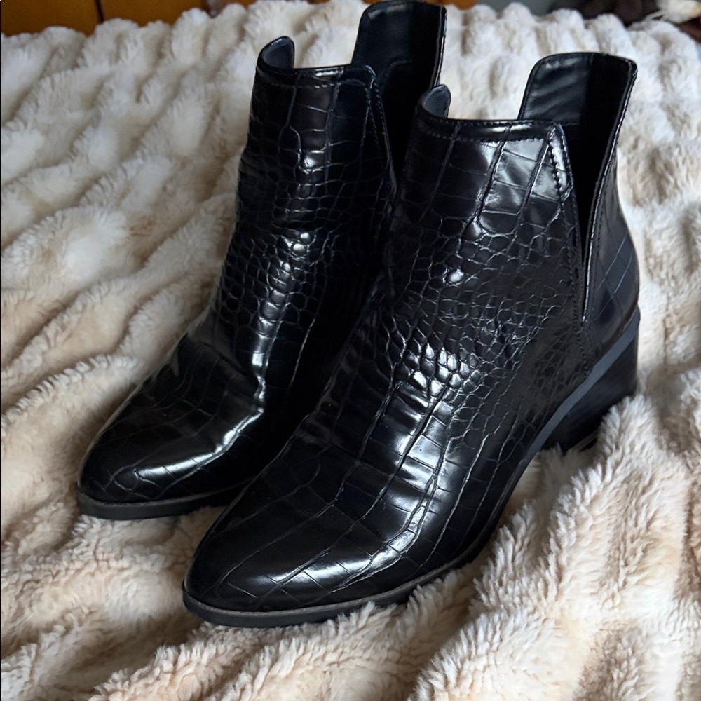 Call It Spring Vegan Crocodile Black Leather Bootie